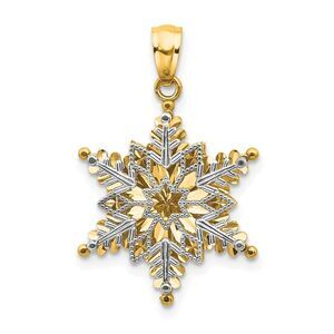 14k Two Tone Gold Stacked Snowflake Pendant, 18mm